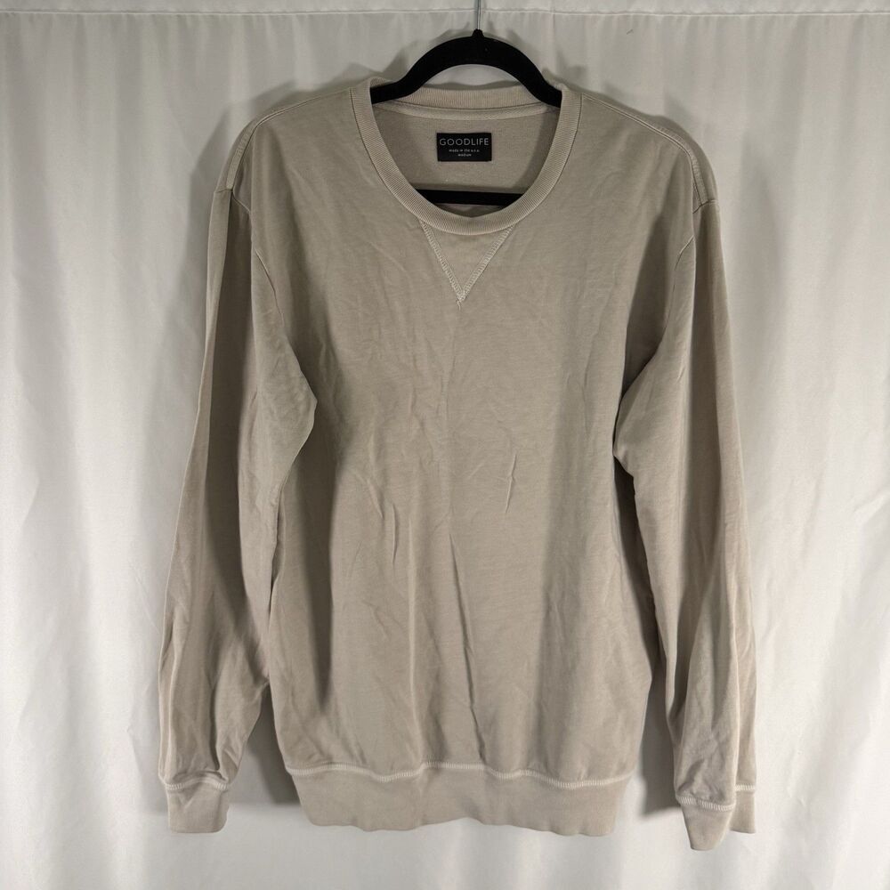 Good Life Sweater Women's Medium Beige Tan Crewneck Made In USA Long Sleeve